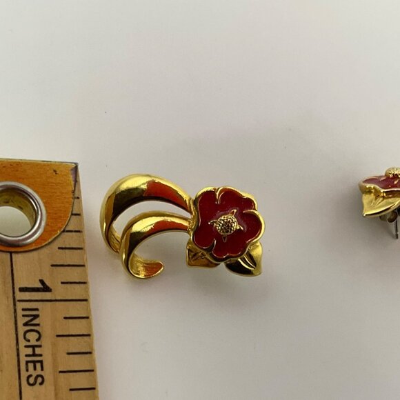 Vintage Avon 90's Tropical Splendor Enamel Earrings Fuchsia Pink Hibiscus Flower - Picture 5 of 6